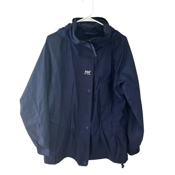 Helly Hansen Men's Hooded Windbreaker Rainjacket Zip Up Packable in Navy Size M - Picture 1 of 7